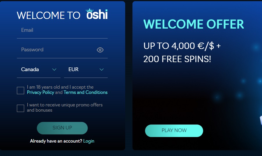 Oshi Casino bonus.